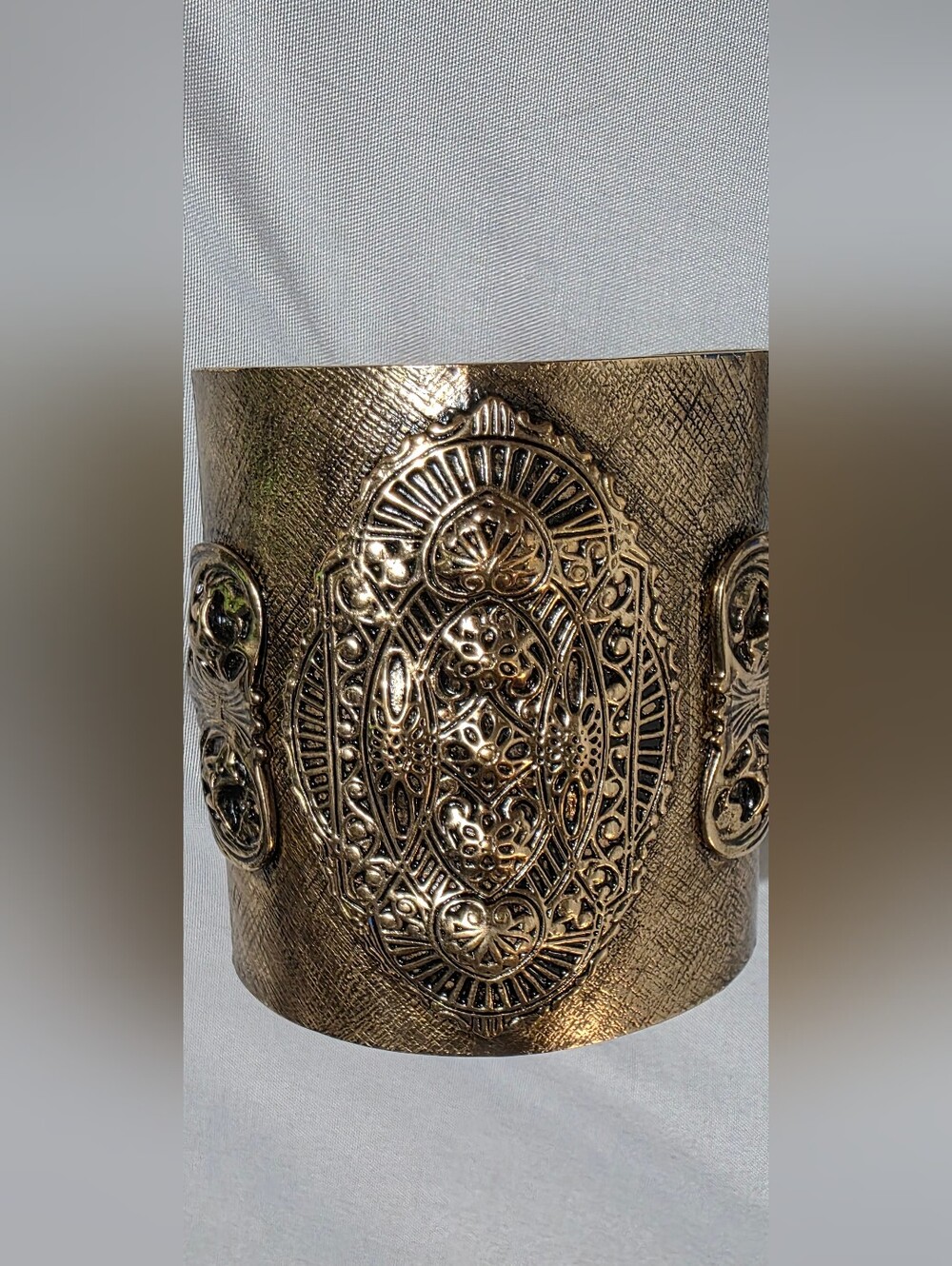 Vintage AKR China Bronze Ornate Filigree Statement Cuff Bracelet